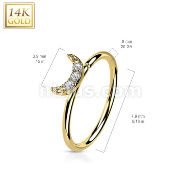 14K Gold CZ Paved Crescent Moon Nose Hoop - Image 5