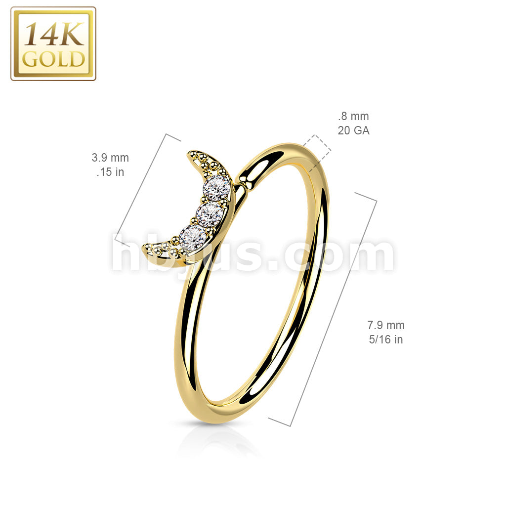 14KT  Gold 14K Gold CZ Paved Crescent Moon Nose Hoop - Image 5