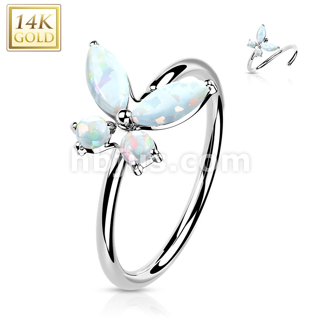 14K Gold Opal or CZButterfly Nose Hoop - Image 3