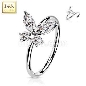 14K Gold Opal or CZButterfly Nose Hoop - Image 4