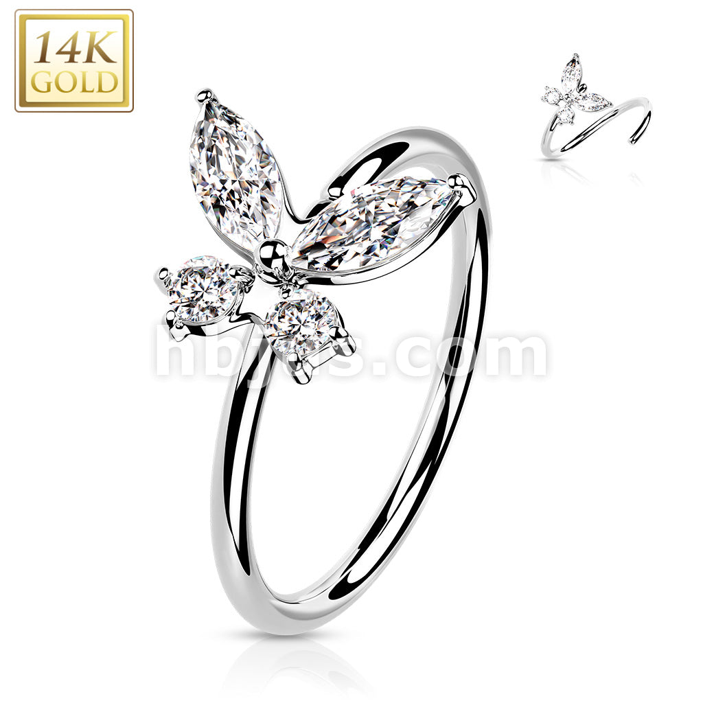 14KT  Gold 14K Gold Opal or CZButterfly Nose Hoop - Image 4