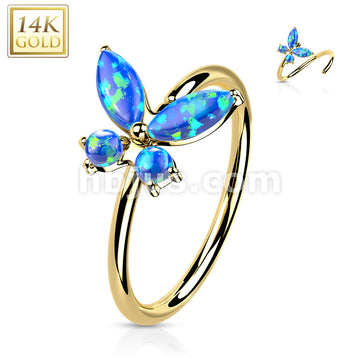 14K Gold Opal or CZButterfly Nose Hoop - Image 5
