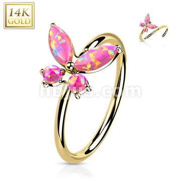 14K Gold Opal or CZButterfly Nose Hoop - Image 7