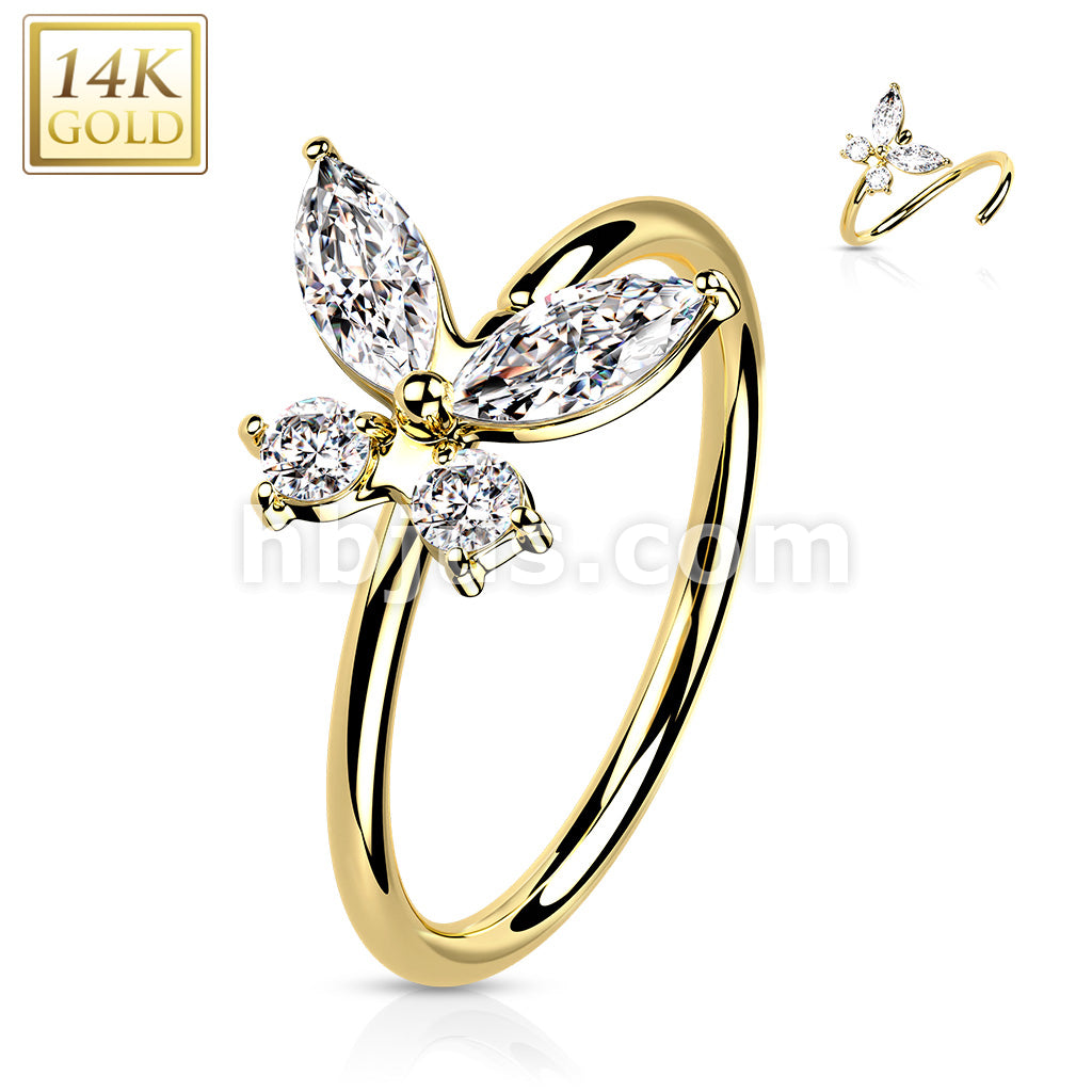 14K Gold Opal or CZButterfly Nose Hoop - Image 8