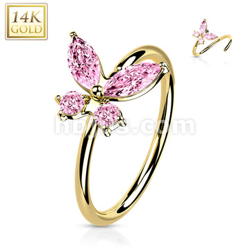 14KT  Gold 14K Gold Opal or CZButterfly Nose Hoop - Image 9