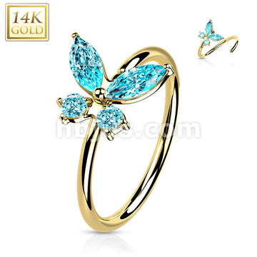 14K Gold Opal or CZButterfly Nose Hoop - Image 10