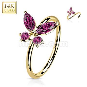 14KT  Gold 14K Gold Opal or CZButterfly Nose Hoop - Image 11