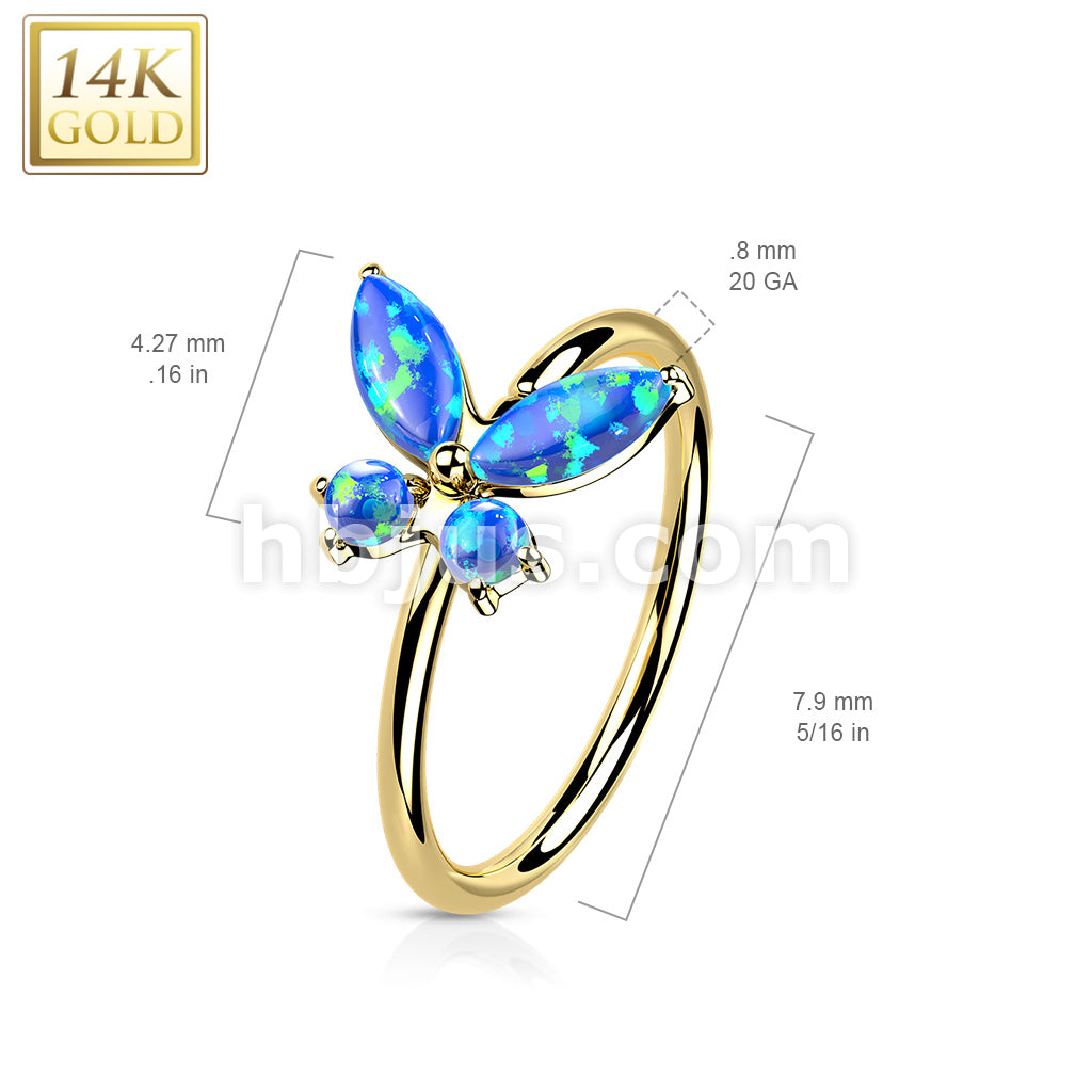 14K Gold Opal or CZButterfly Nose Hoop - Image 12