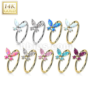 14K Gold Opal or CZButterfly Nose Hoop - Image 13
