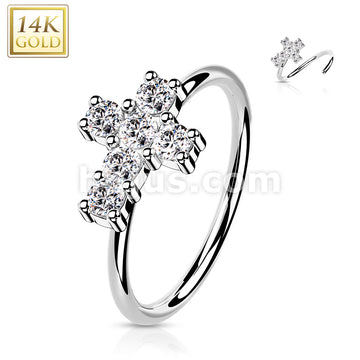 14K Gold Opal or CZ SetCross Nose Hoop - Image 4