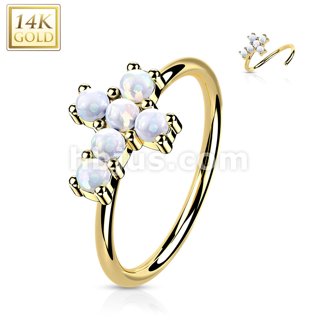 14K Gold Opal or CZ SetCross Nose Hoop - Image 6