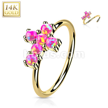 14K Gold Opal or CZ SetCross Nose Hoop - Image 7