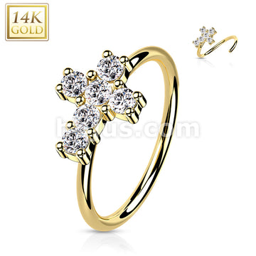 14K Gold Opal or CZ SetCross Nose Hoop - Image 8