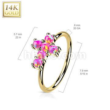 14KT  Gold 14K Gold Opal or CZ SetCross Nose Hoop - Image 11
