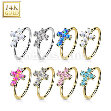 14K Gold Opal or CZ SetCross Nose Hoop - Image 12