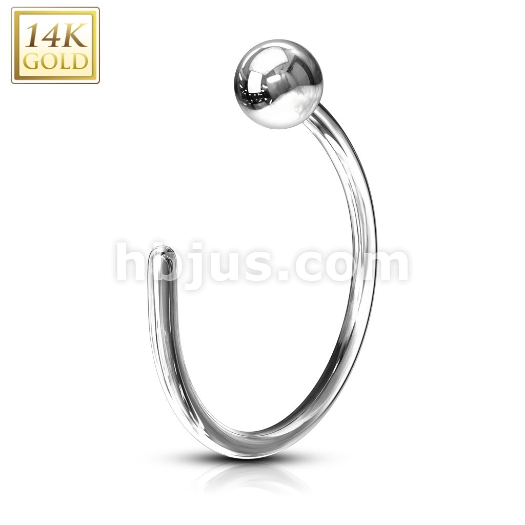 14KT  Gold Ball Nose Hoop Ring 14 Karat Solid Gold - Image 2