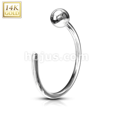 14KT  Gold Ball Nose Hoop Ring 14 Karat Solid Gold - Image 2