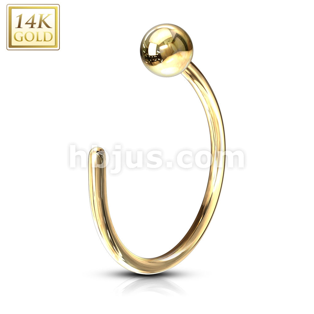 14KT  Gold Ball Nose Hoop Ring 14 Karat Solid Gold - Image 3