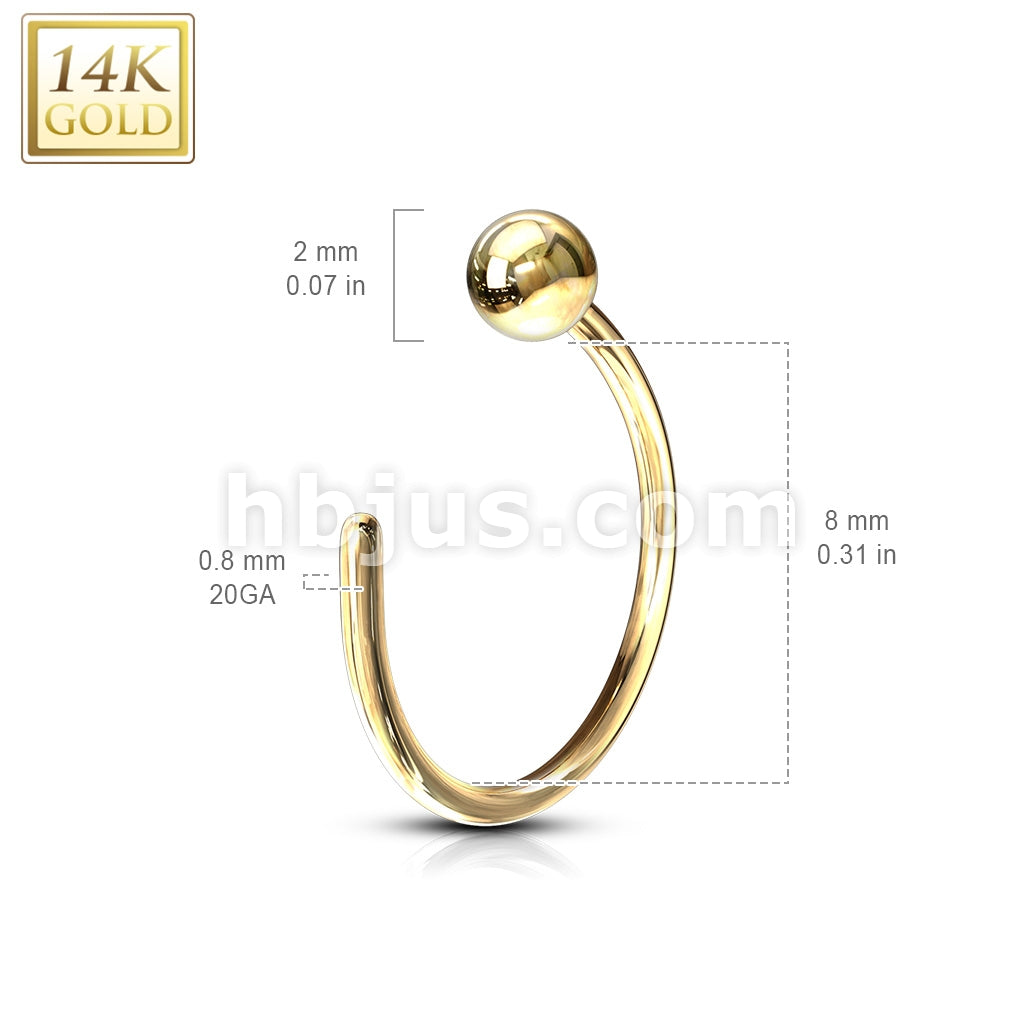 14KT  Gold Ball Nose Hoop Ring 14 Karat Solid Gold - Image 4