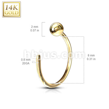14KT  Gold Ball Nose Hoop Ring 14 Karat Solid Gold - Image 4