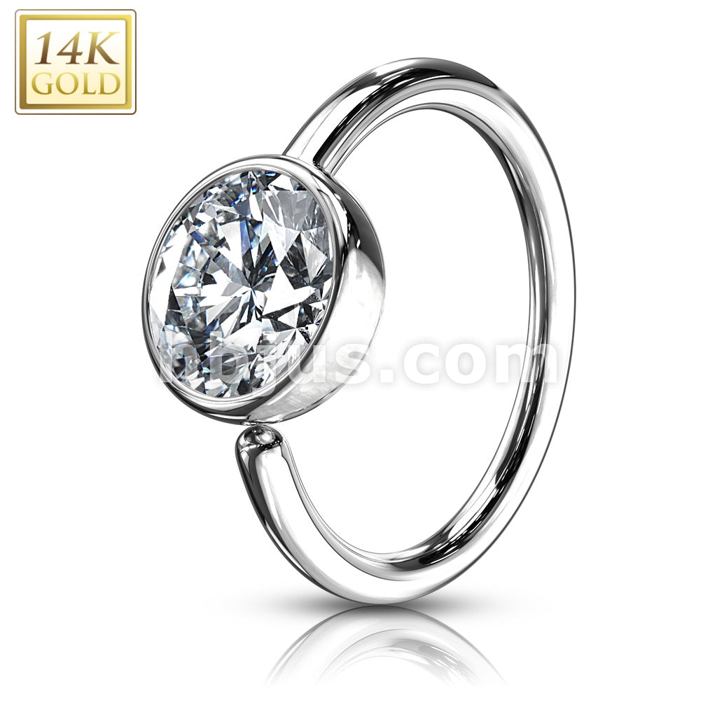 14KT  Gold Ball CZ Hoop Ring 14 Karat SolidGold - Image 2