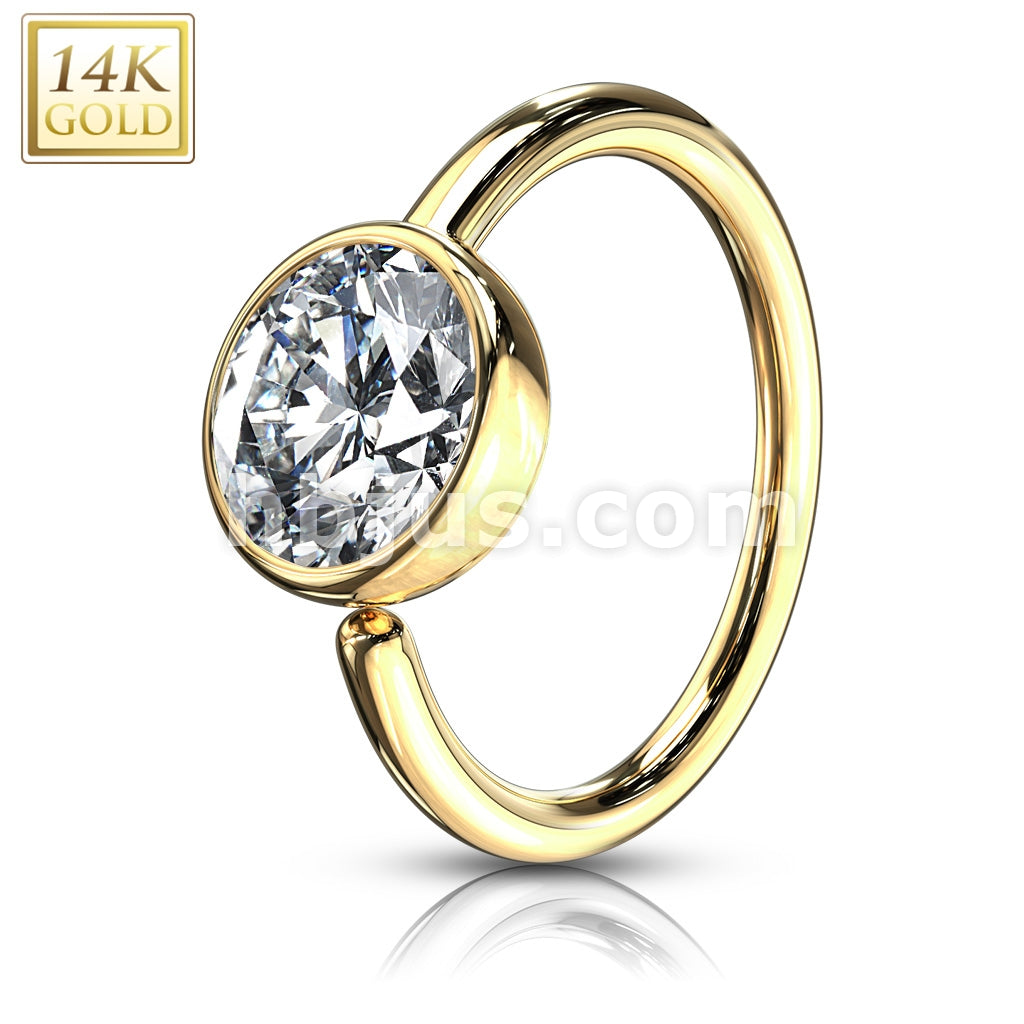 14KT  Gold Ball CZ Hoop Ring 14 Karat SolidGold - Image 3
