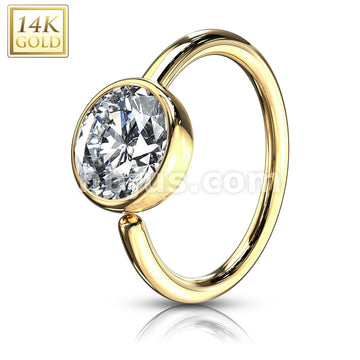 14KT  Gold Ball CZ Hoop Ring 14 Karat SolidGold - Image 3