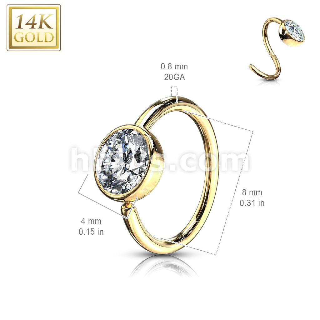 14KT  Gold Ball CZ Hoop Ring 14 Karat SolidGold - Image 4