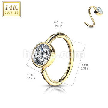 14KT  Gold Ball CZ Hoop Ring 14 Karat SolidGold - Image 4