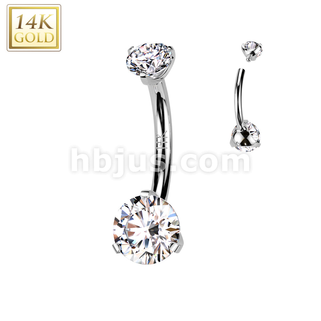 14KT  Gold 14K Gold Internally Threaded Double Round Prong Set CZ Belly... - Image 2