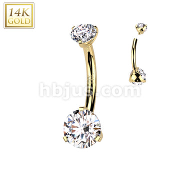 14KT  Gold 14K Gold Internally Threaded Double Round Prong Set CZ Belly... - Image 3