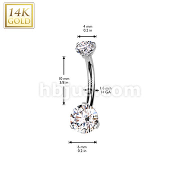 14KT  Gold 14K Gold Internally Threaded Double Round Prong Set CZ Belly... - Image 4