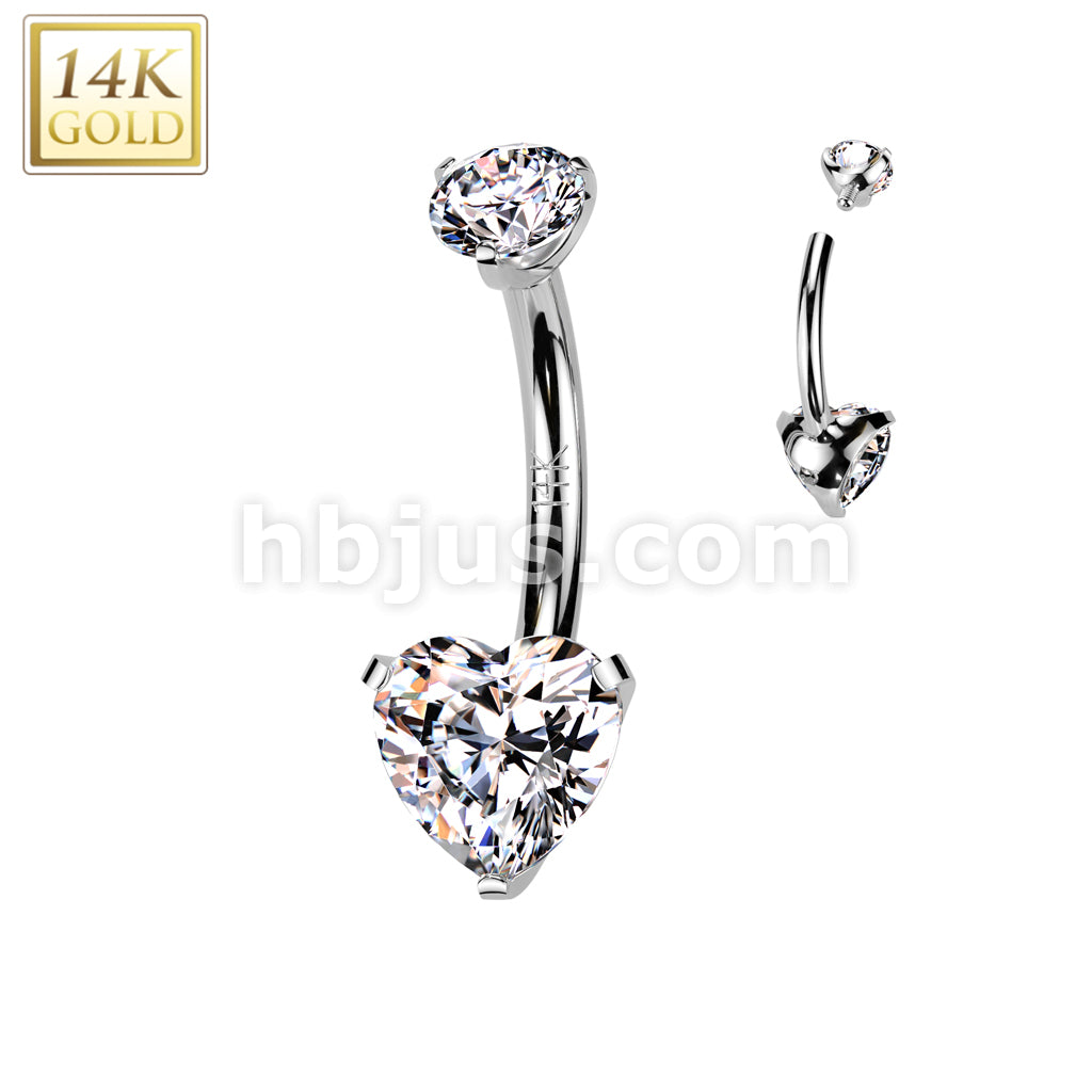 14KT  Gold 14K Gold Internally Threaded Heart Prong Set CZ Bottom Belly... - Image 2