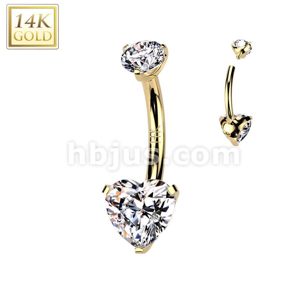 14KT  Gold 14K Gold Internally Threaded Heart Prong Set CZ Bottom Belly... - Image 3