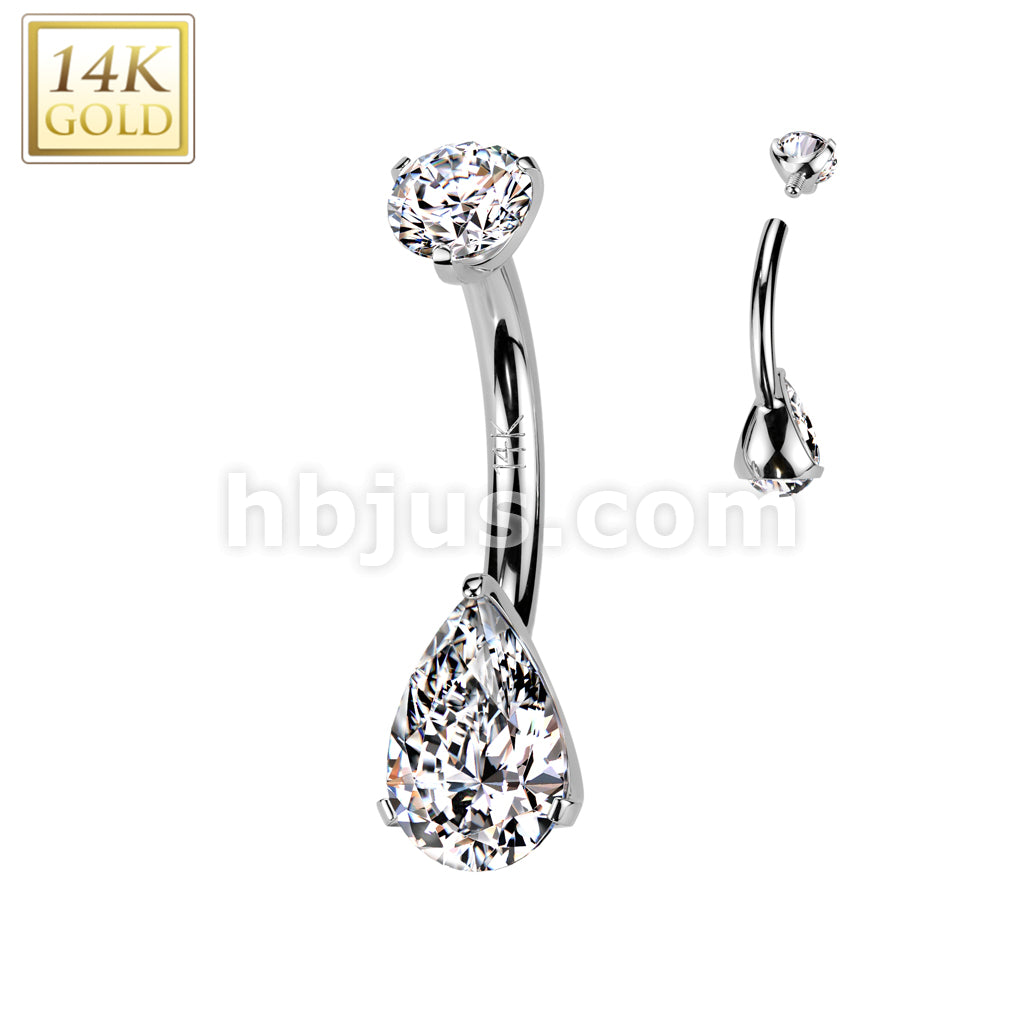 14KT  Gold 14K Gold Internally Threaded Teardrop Prong Set CZ Bottom... - Image 2