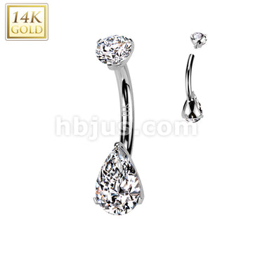 14KT  Gold 14K Gold Internally Threaded Teardrop Prong Set CZ Bottom... - Image 2