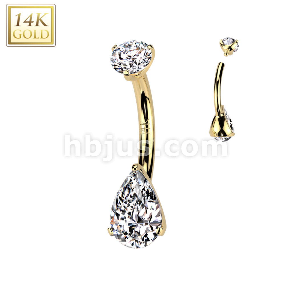 14KT  Gold 14K Gold Internally Threaded Teardrop Prong Set CZ Bottom... - Image 3