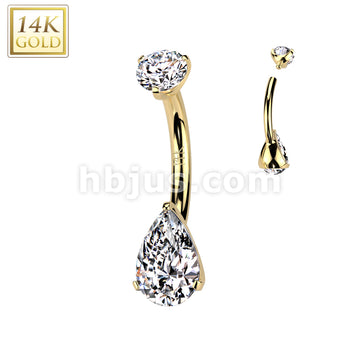 14KT  Gold 14K Gold Internally Threaded Teardrop Prong Set CZ Bottom... - Image 3