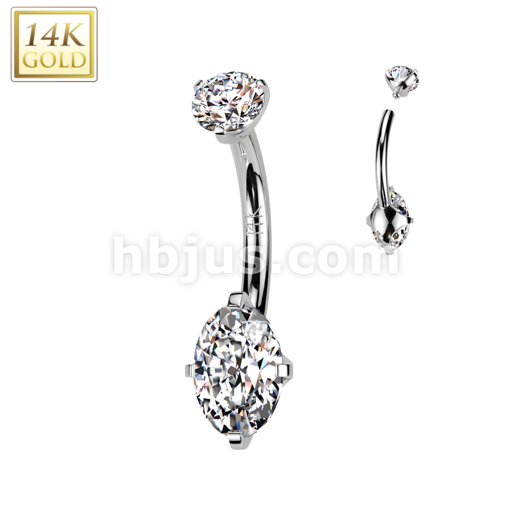 14KT  Gold 14K Gold Internally Threaded Oval Prong Set CZ Bottom Belly... - Image 2