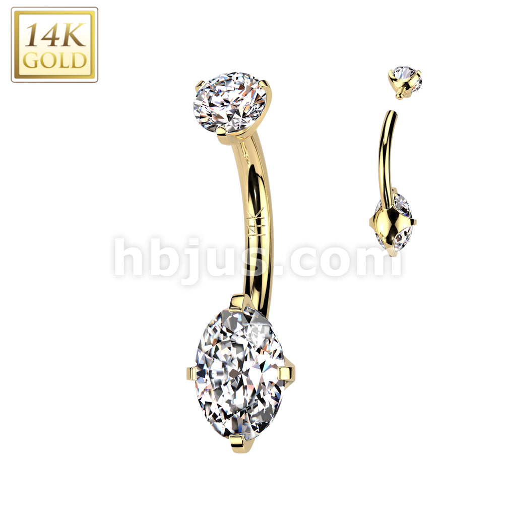 14KT  Gold 14K Gold Internally Threaded Oval Prong Set CZ Bottom Belly... - Image 3