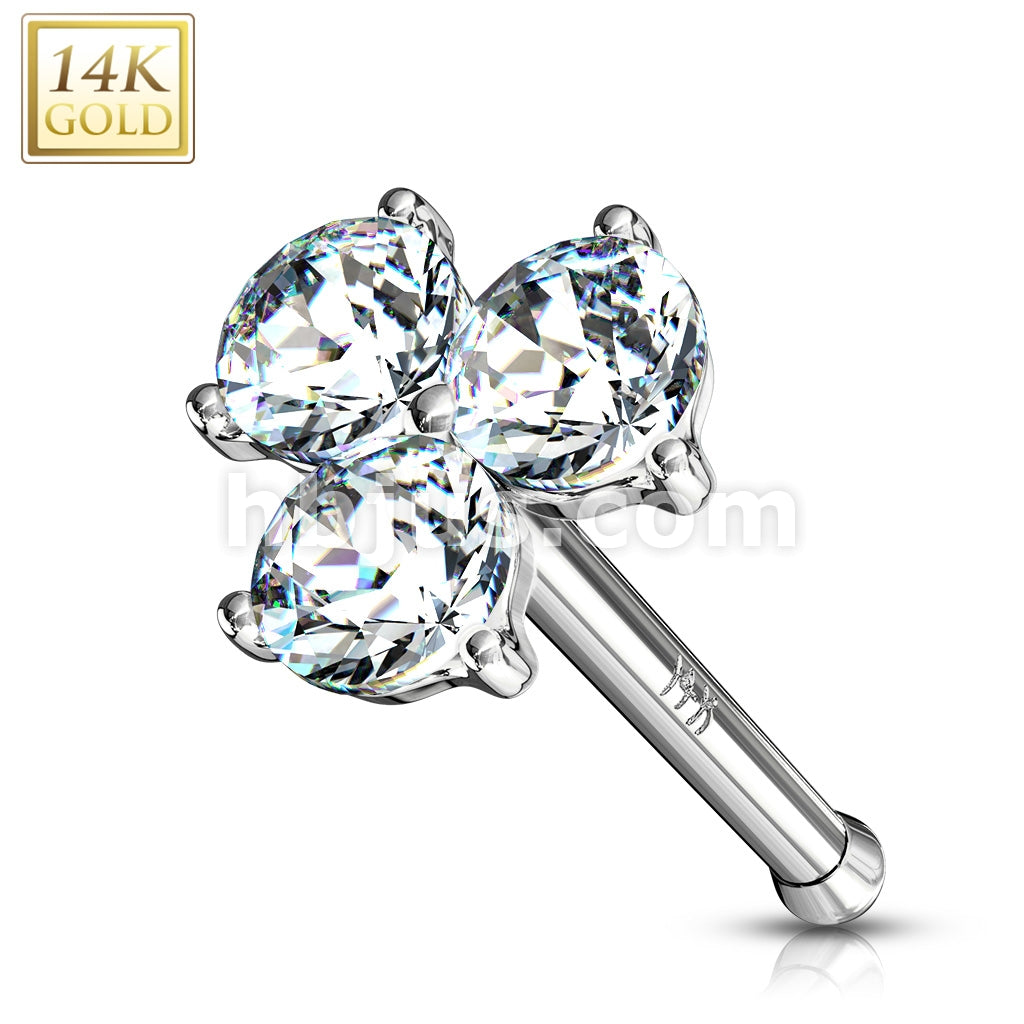 14KT  Gold Three Prong Set Round CZ Triangle Nose Stud Ring 14 Karat... - Image 2