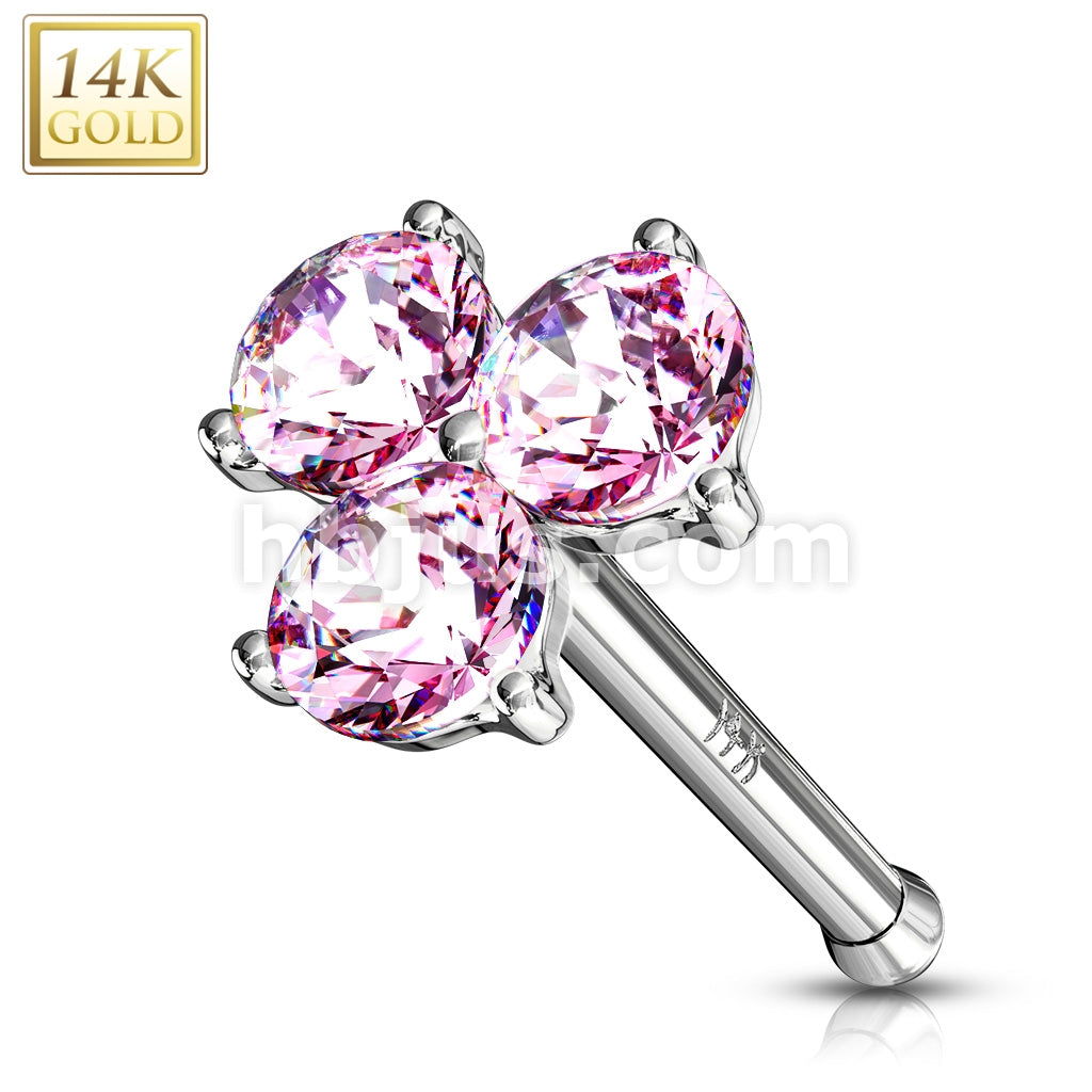 14KT  Gold Three Prong Set Round CZ Triangle Nose Stud Ring 14 Karat... - Image 3