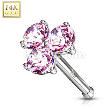 14KT  Gold Three Prong Set Round CZ Triangle Nose Stud Ring 14 Karat... - Image 3