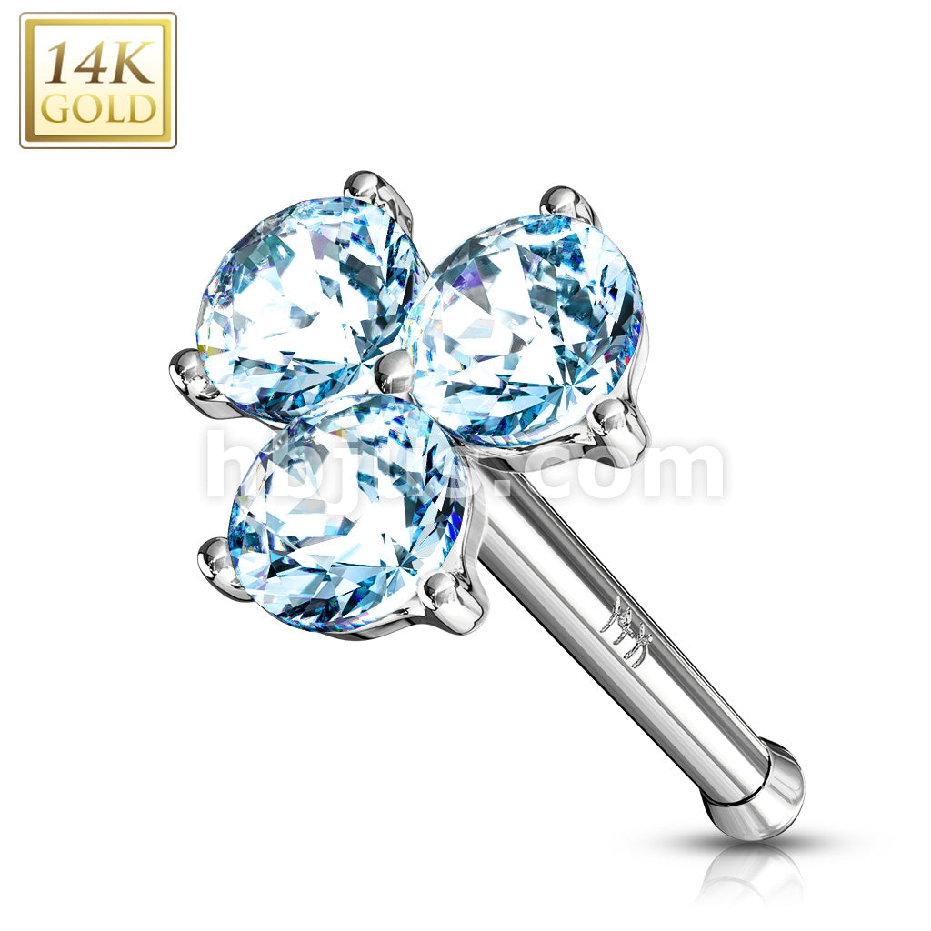 14KT  Gold Three Prong Set Round CZ Triangle Nose Stud Ring 14 Karat... - Image 4