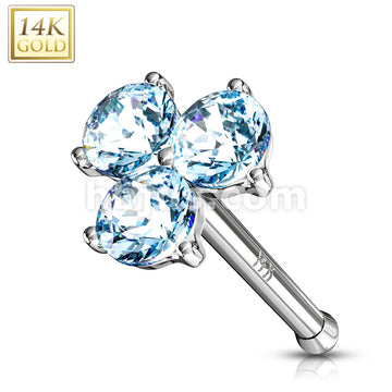 14KT  Gold Three Prong Set Round CZ Triangle Nose Stud Ring 14 Karat... - Image 4
