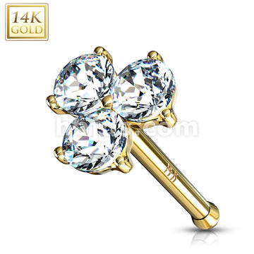14KT  Gold Three Prong Set Round CZ Triangle Nose Stud Ring 14 Karat... - Image 5