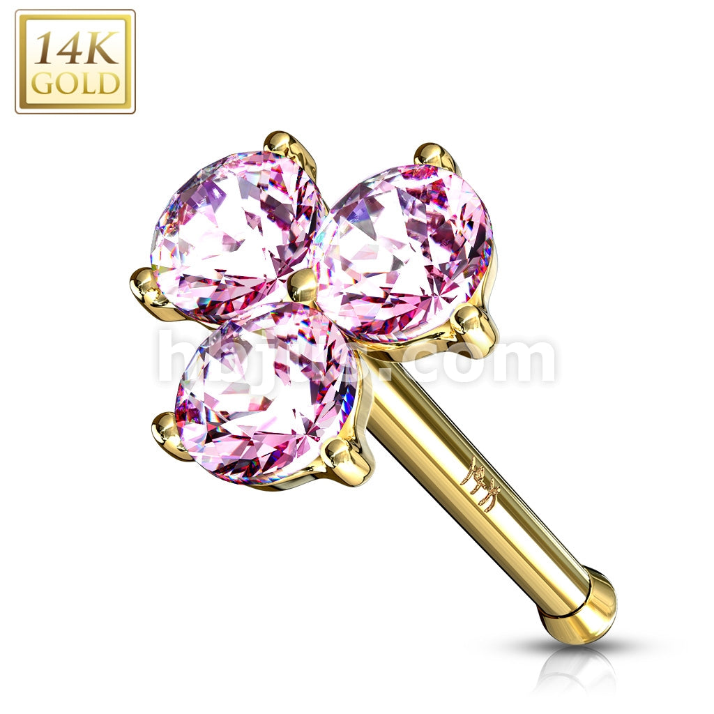 14KT  Gold Three Prong Set Round CZ Triangle Nose Stud Ring 14 Karat... - Image 6