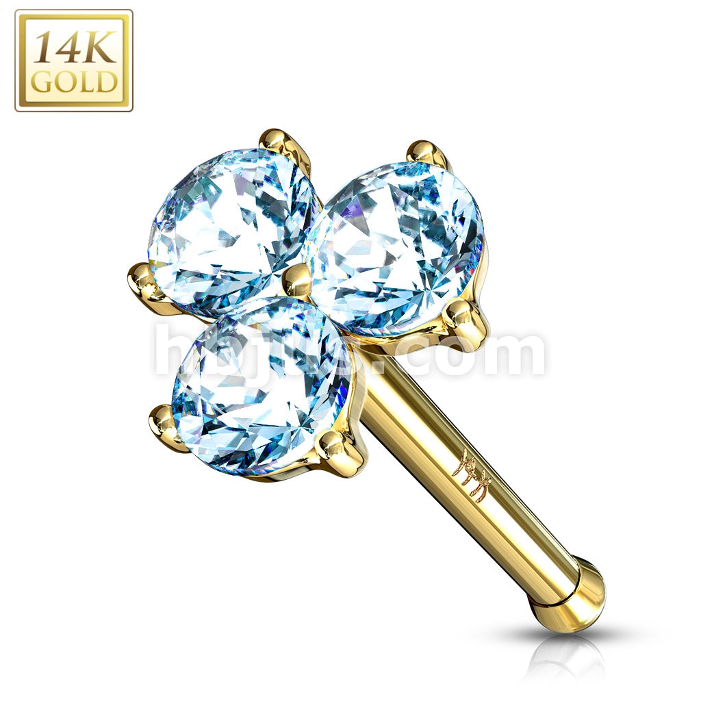 14KT  Gold Three Prong Set Round CZ Triangle Nose Stud Ring 14 Karat... - Image 7