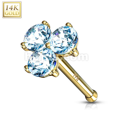 14KT  Gold Three Prong Set Round CZ Triangle Nose Stud Ring 14 Karat... - Image 7