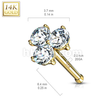 14KT  Gold Three Prong Set Round CZ Triangle Nose Stud Ring 14 Karat... - Image 8